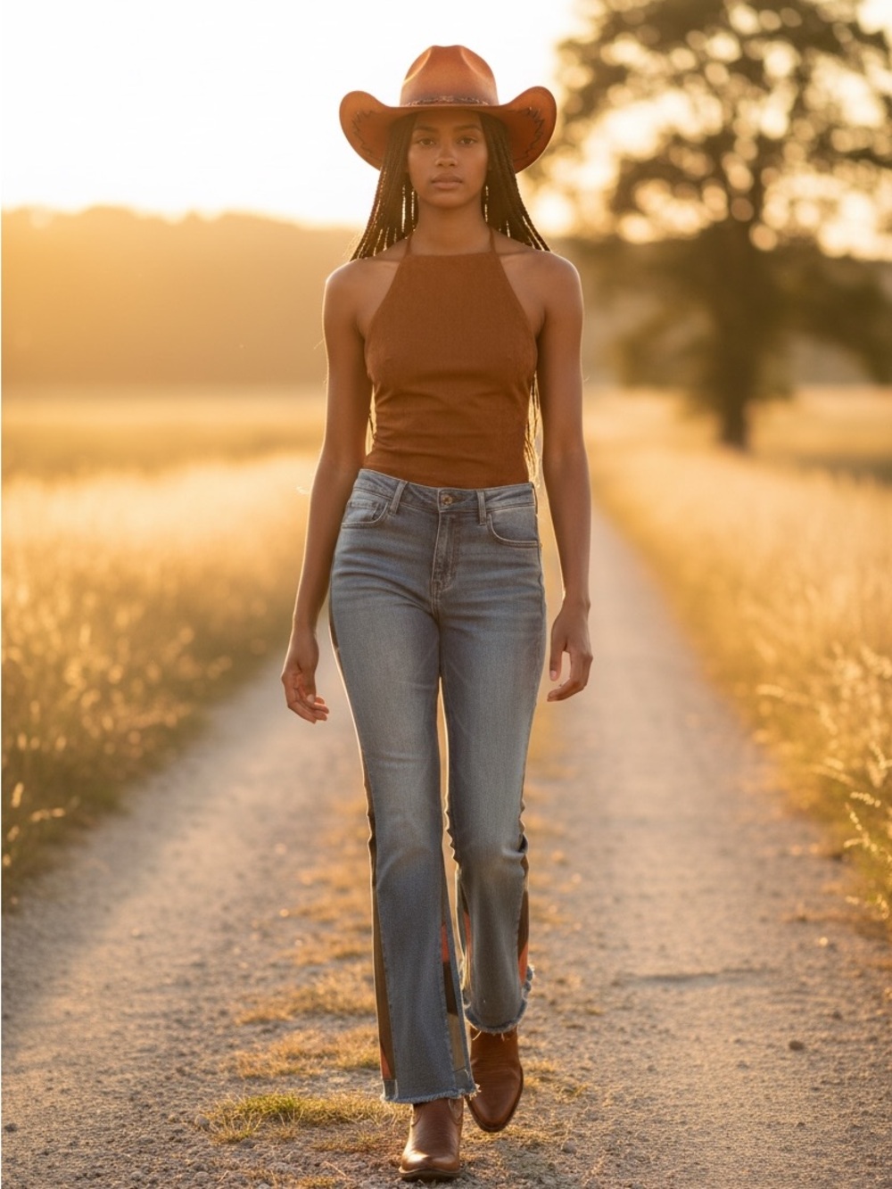 Driftwood "Farrah" suede patchwork flare jeans light wash denim